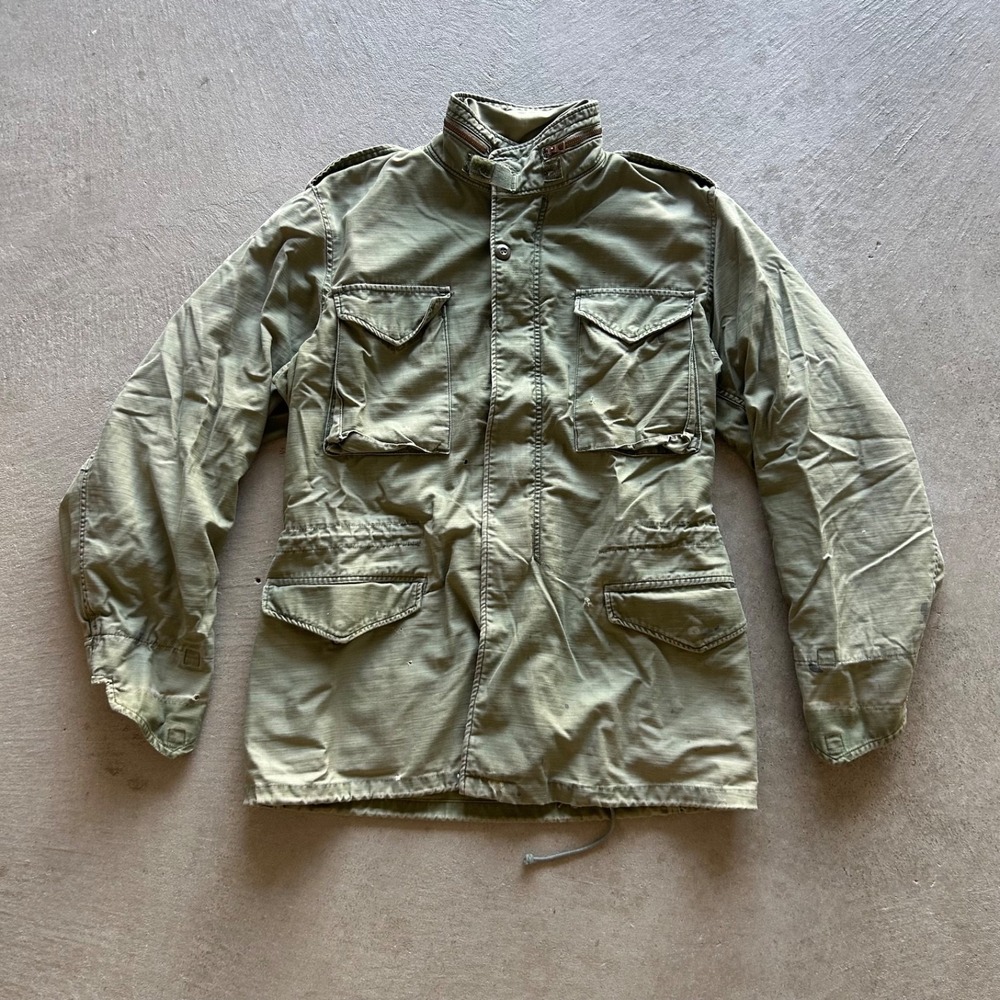Vintage 60s US Military M65 Field Jacket Size Medium Green Army Vietnam War Drab